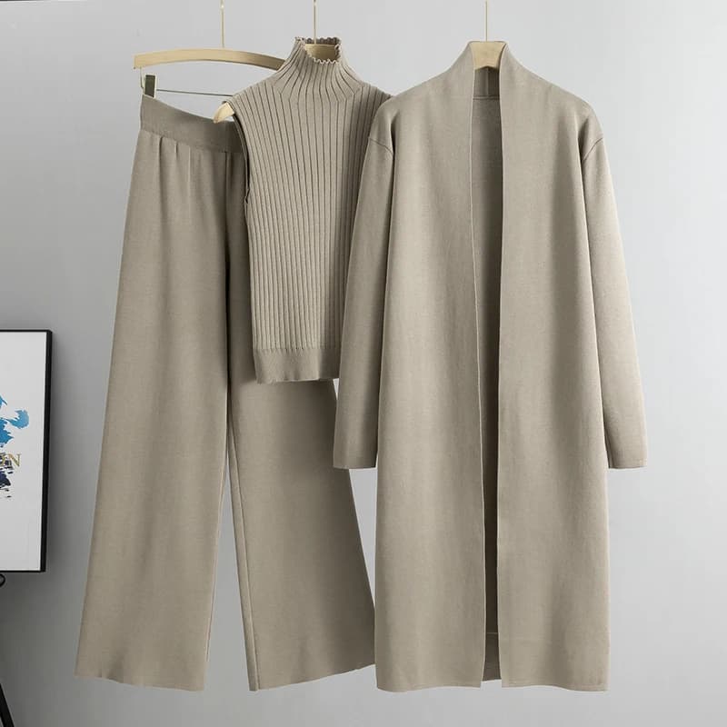 Printemps automne 3 pièces femmes Cardigan survêtements mode tricoté pantalon ensemble dames pull costume Vintage mode dames 3 pièces ensemble