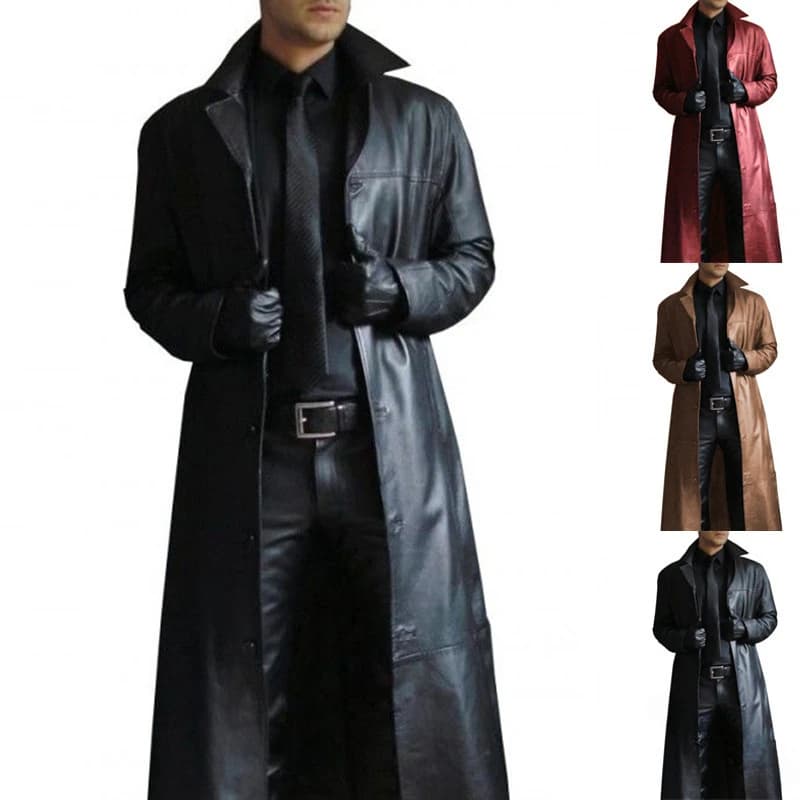 Veste d'automne en Faux cuir pour homme, col rabattu, lisse, coupe-vent, Streetwear, coupe cintrée, manches longues, Trench-Coat