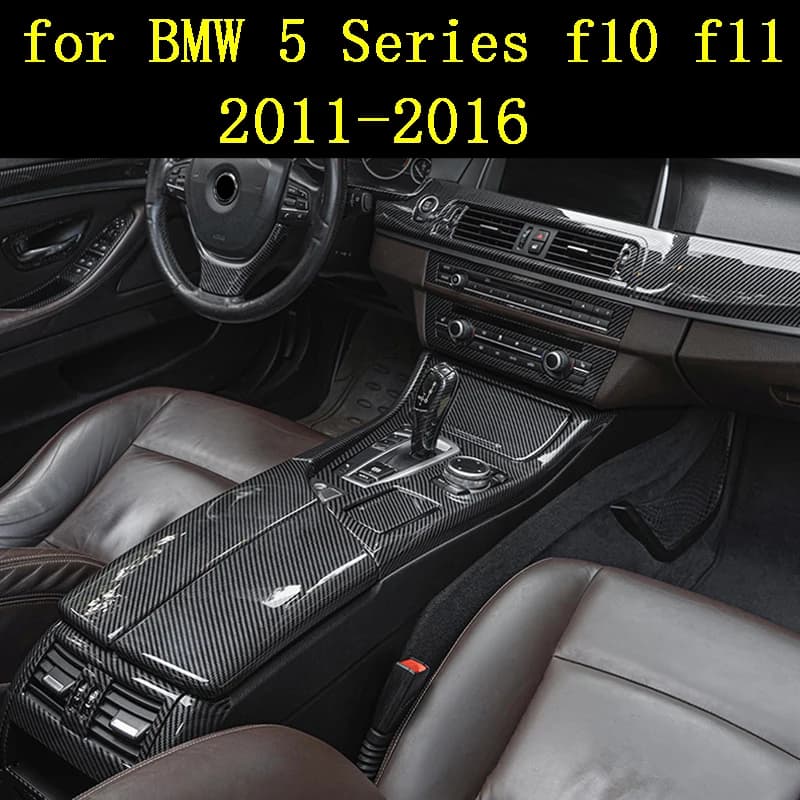 LHD pour BMW série 5 F10 F11 boîte d'accoudoir central en fibre de carbone boîte de rangement panneau de position d'engrenage décoration