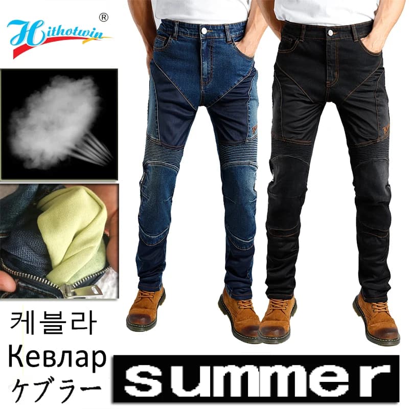 Jeans de moto en aramide pour homme, pantalon en kevlar respirant, équipement de protection, pantalon de motocross de loisirs, bleu fjlar, été
