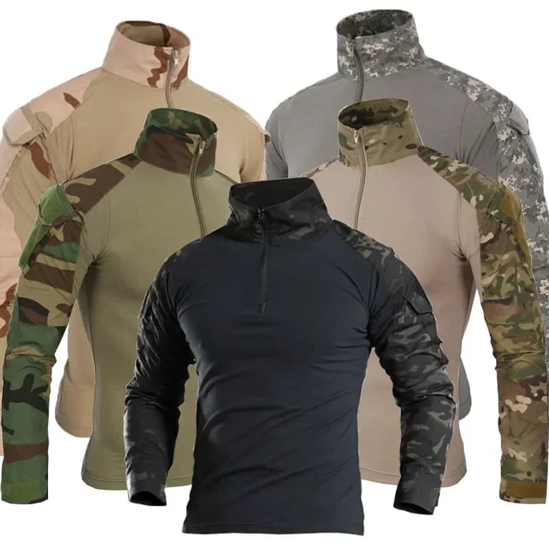 T-Shirts de randonnée tactiques en plein air pour hommes, Combat militaire de l'armée CP Camouflage à manches longues, chemise d'escalade de
