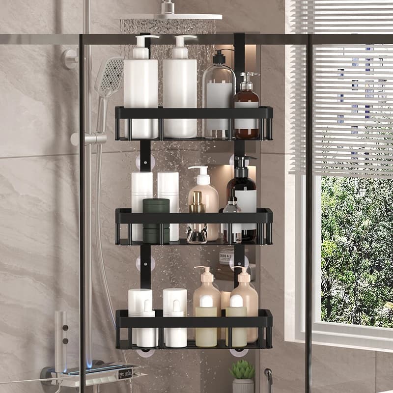 Étagère de rangement murale à trois niveaux pour salle de bain, étagère à fixer sur la porte, étagère pour gel douche, étagère de rangement