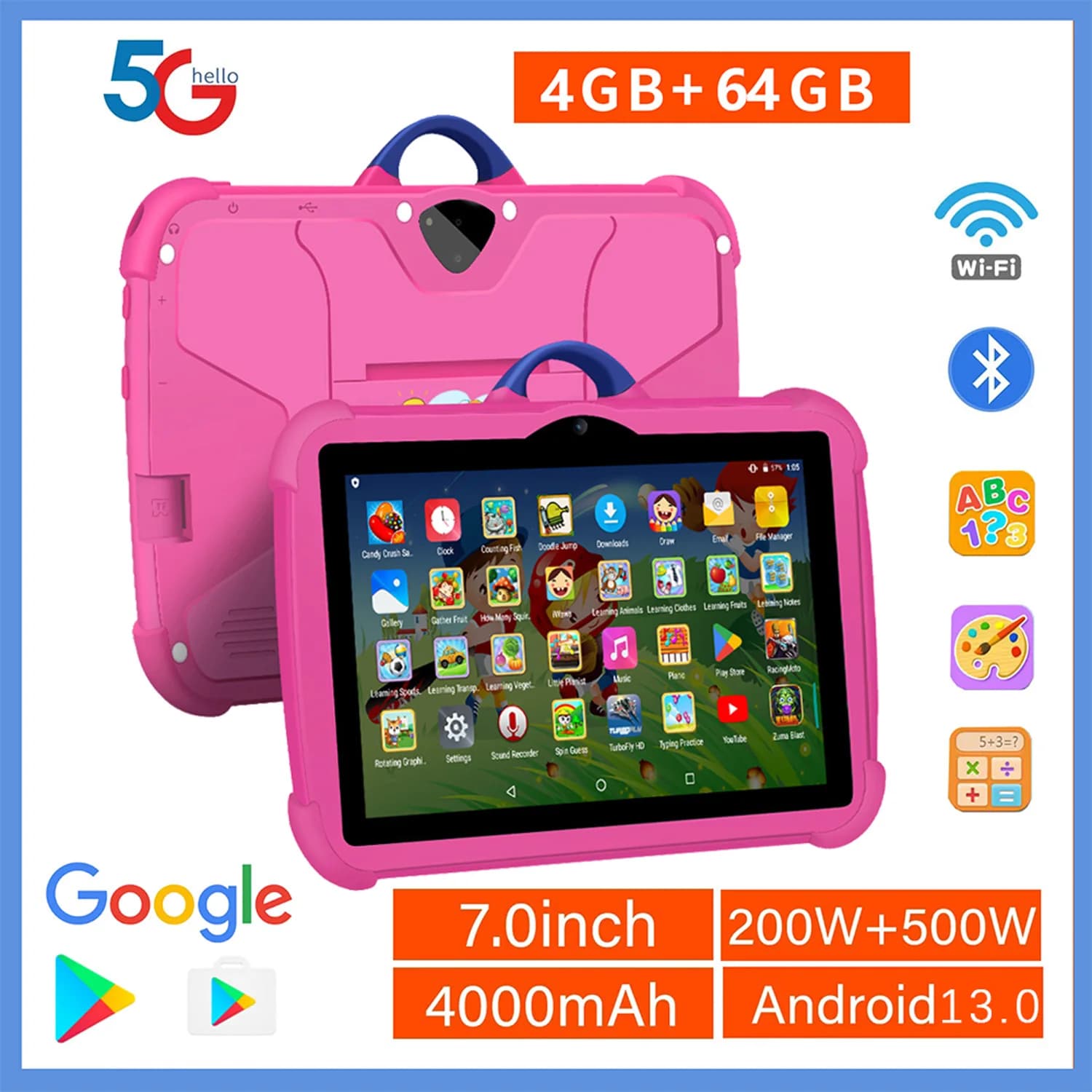 Nouvelles tablettes WiFi 5G pour enfants, 7 pouces, Google Learning Education, Quad Core, 4 Go de RAM, 64 Go de ROM, tablette PC simple et abordable,