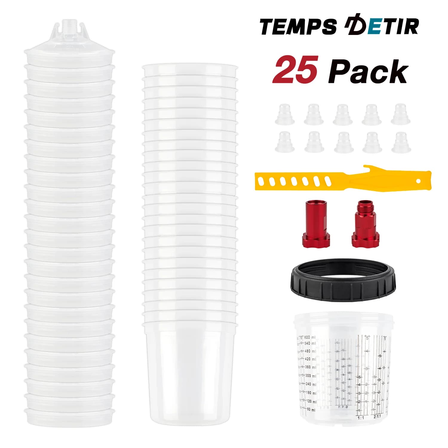 Lot de 10/25/50 gobelets de mélange de peinture pour pistolet pulvérisateur, réservoir de pistolet pulvérisateur, 20,3 oz/600 ml, gobelet de
