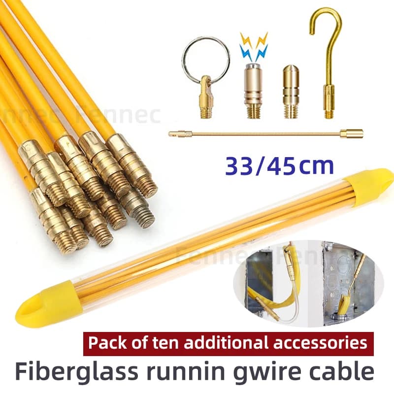 Extracteur de câble en fibre de verre, 33CM/45CM/58CM, 10 pièces, Kit de câbles de course, câble électrique, tiges d'installation murale, outil