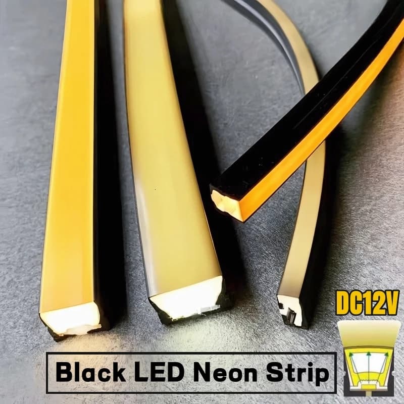 1-5m noir Silicone Tube LED néon DC12V Flexible encastré diffuseur canal étanche mur plafond ruban corde bande lumineuse