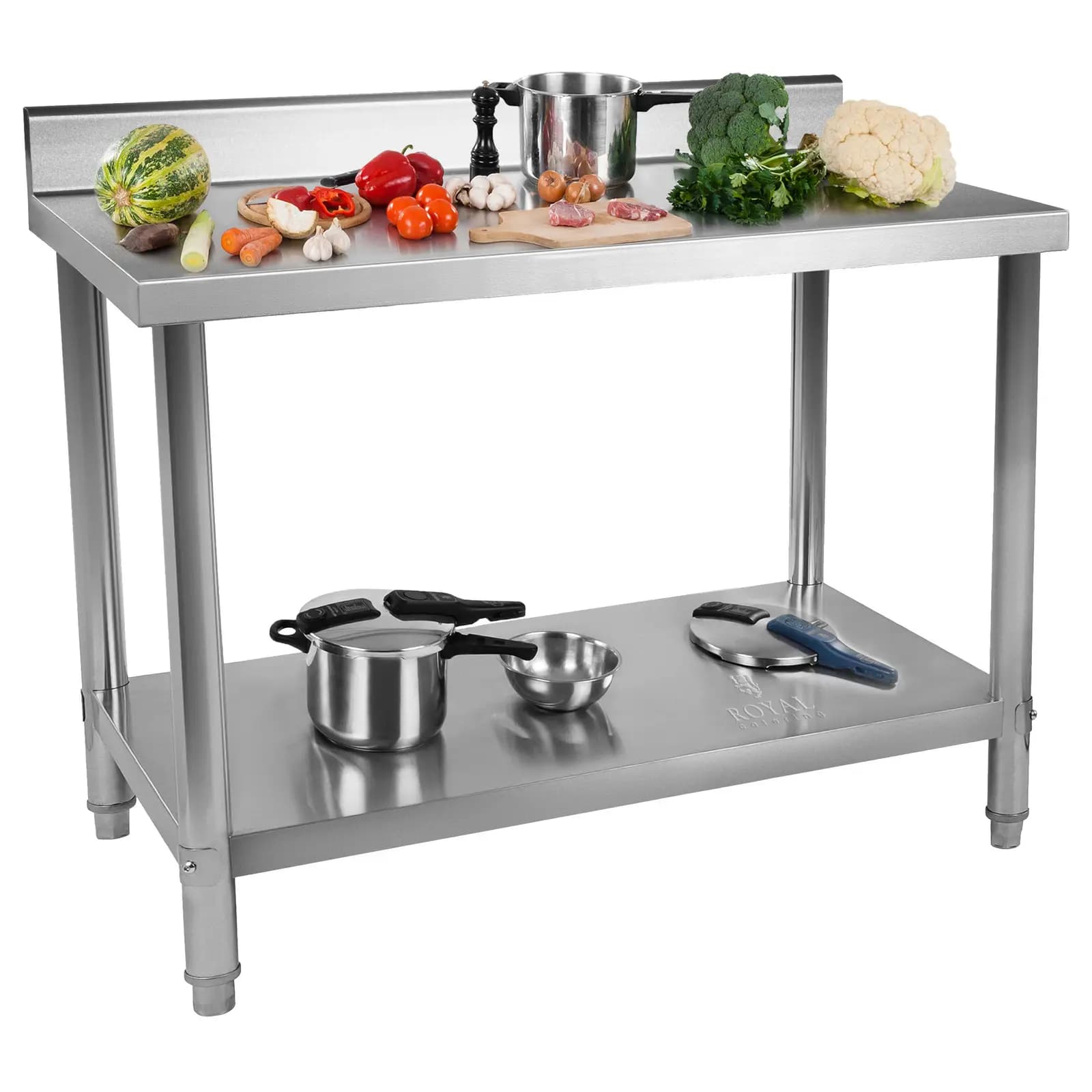 RVS Werktafel ECO 100 x 70 cm 250 kg Achterwand Royal Catering - Horeca Werkbanken by