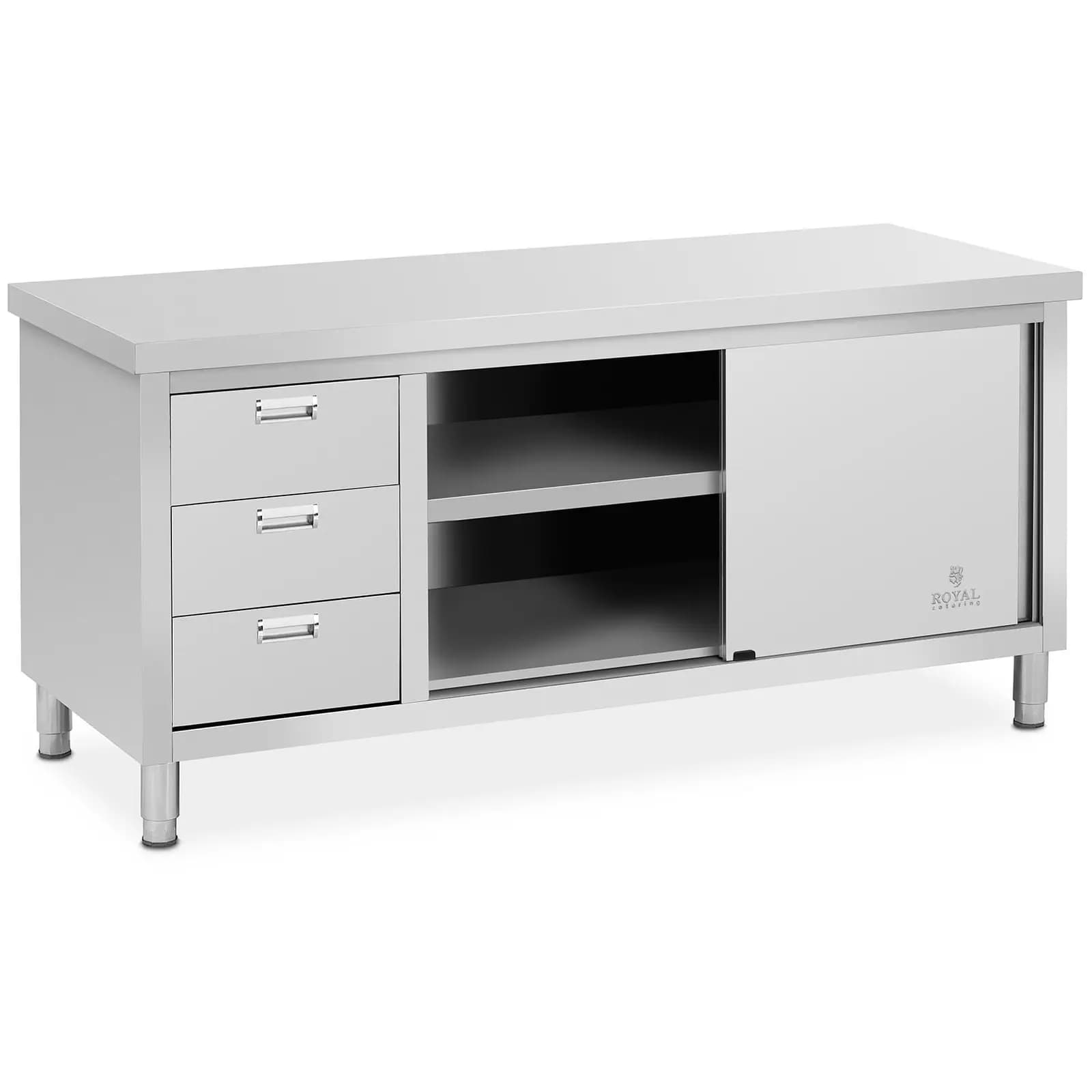 RVS Werkkast ECO 180 x 70 cm 600 kg 3 Laden Royal Catering - Werktafels met Kast by