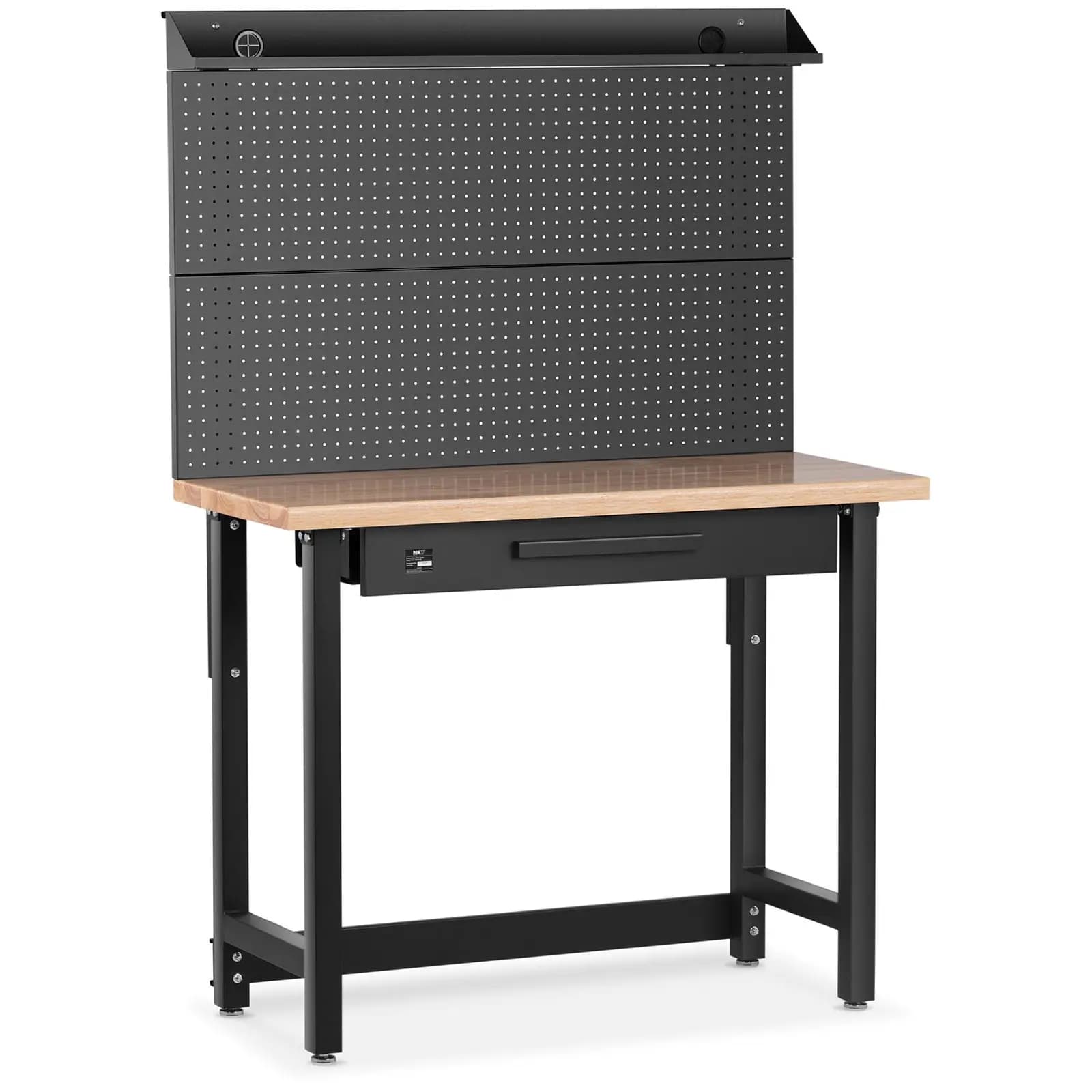 Tweedehands Werkbank 122 x 51 cm in Hoogte Verstelbaar 95-176 cm 227 kg met Lade en Geperforeerde Wand - Tweede Kans Producten Professioneel Gereedsch