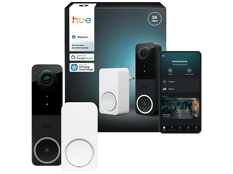 Hue Kit Sonnette Vidéo Filaire Sécurisée 2k Et Audio Bidirectionnel Vision Jour/nuit Nécessite Un Transfo 12-24 Vca - 10 Va Min Sonnette