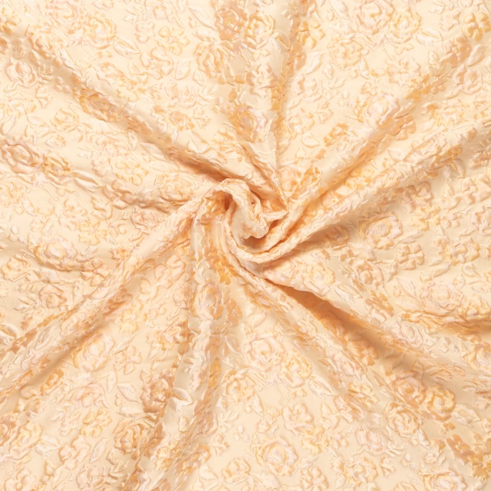 Roomgeel pastel met geel pastel room bloem dessin jacquard italiaans import - zijde mix Stoffen - geel - 130 cm breed