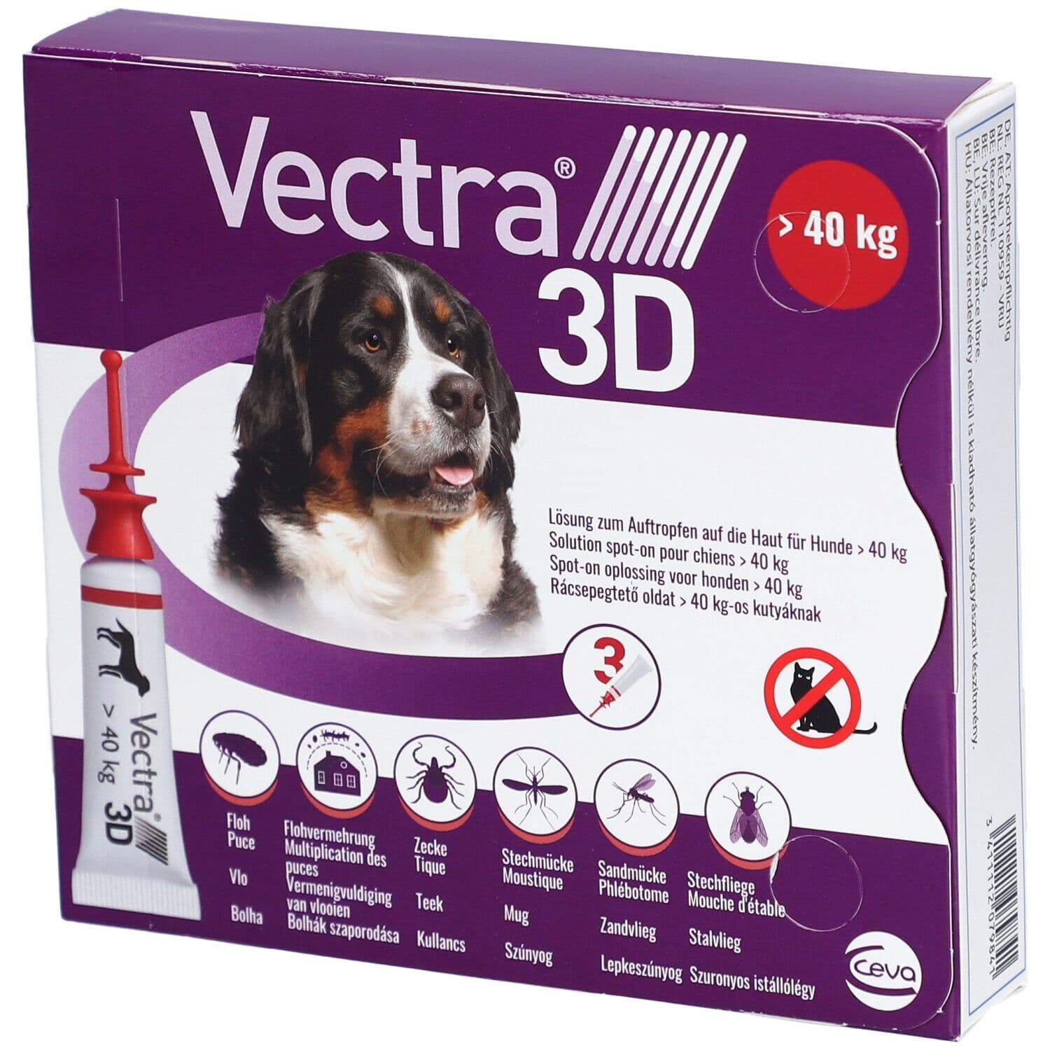Vectra® 3D Spot-On Oplossing voor Honden van +40 kg 3x8 Pipetten