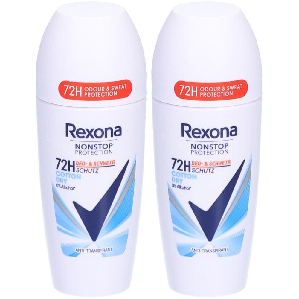 Rexona® Antitranspirant Deodorant Roll-on Nonstop Protection 72 uur Droog katoen 2x50 Roller