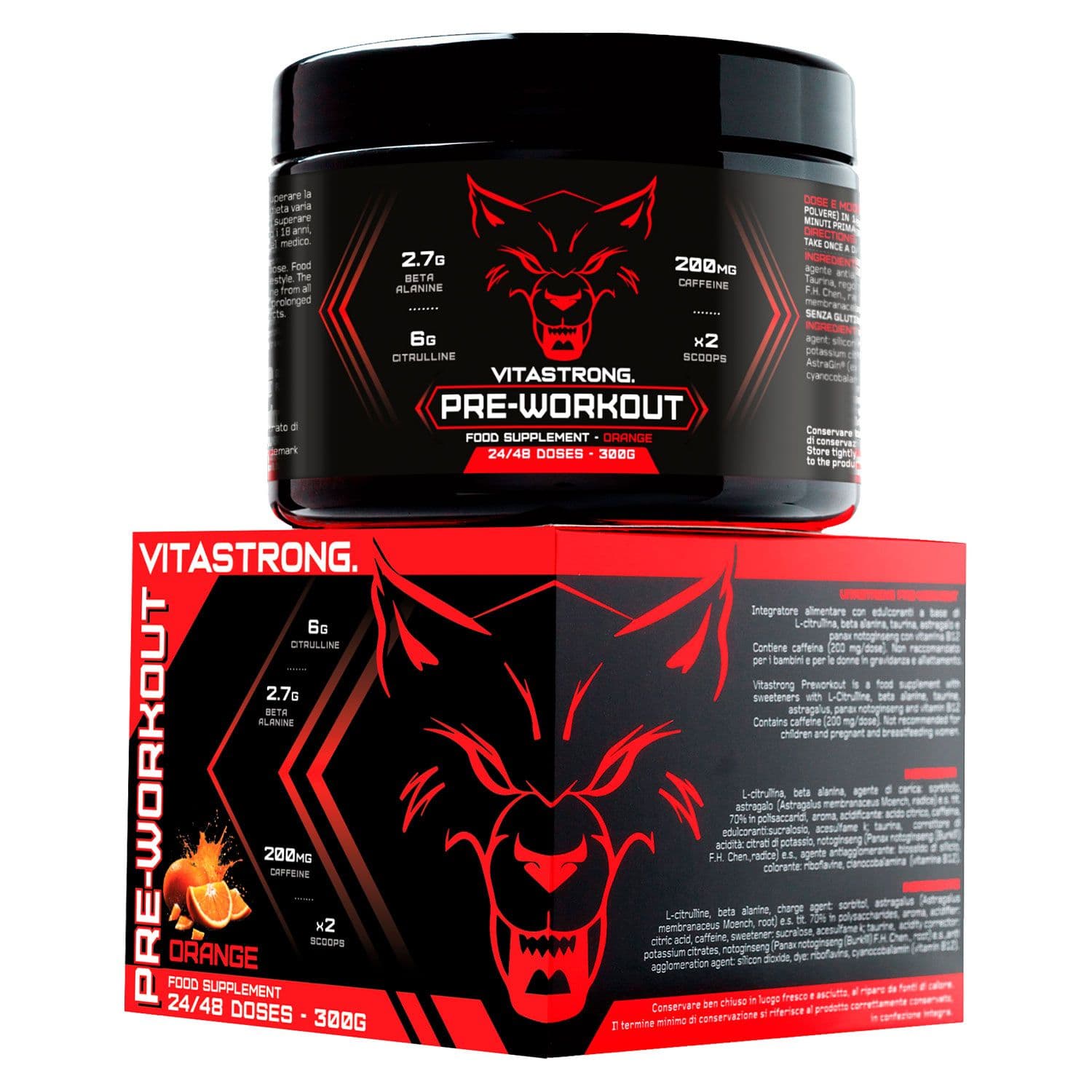 Vitastrong Pre-Workout - Sinaasappel, 300 g, Energie & Focus in 15 minuten Poeder