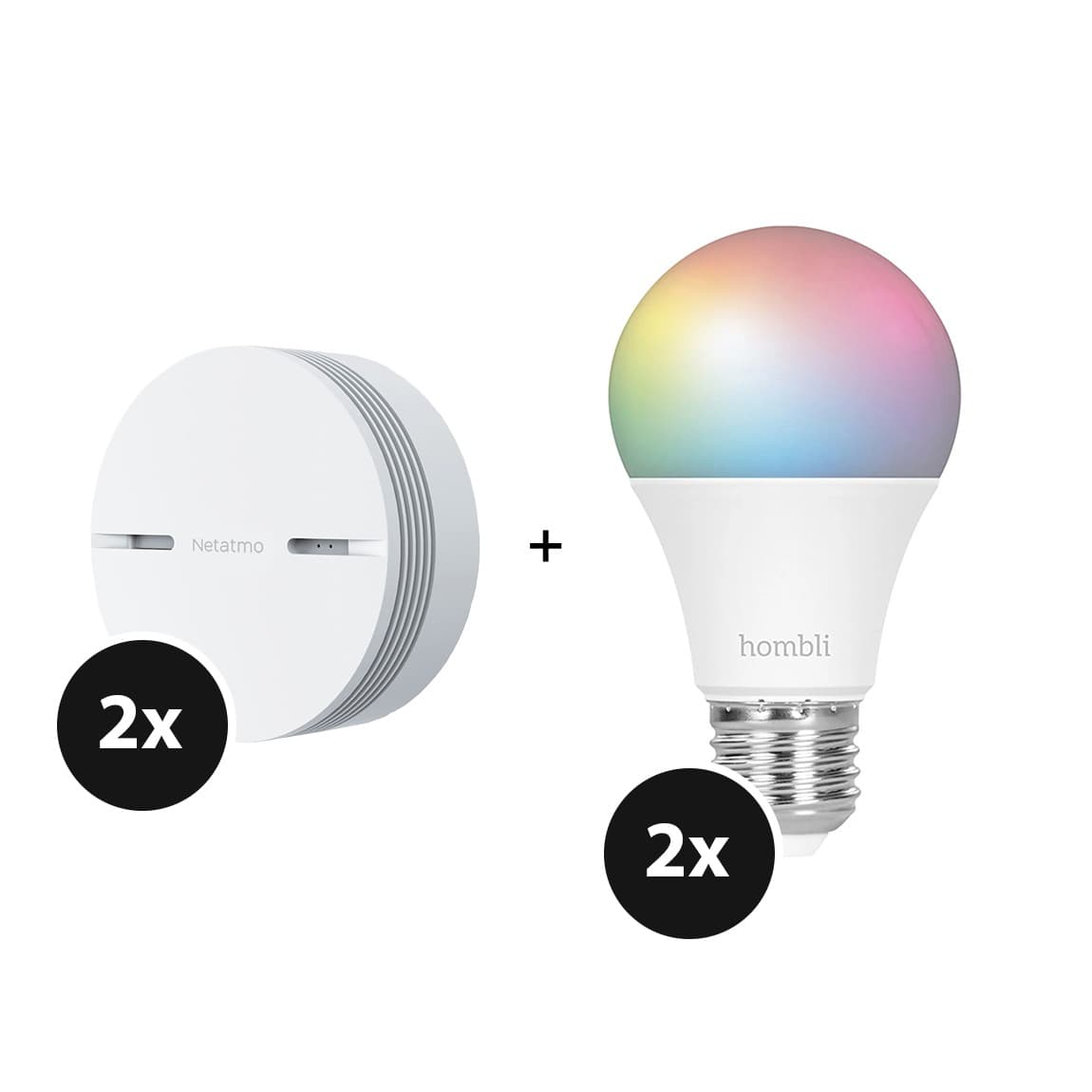 Netatmo Slimme Rookmelder 2-pack + Hombli Smart Bulb Color 2-pack