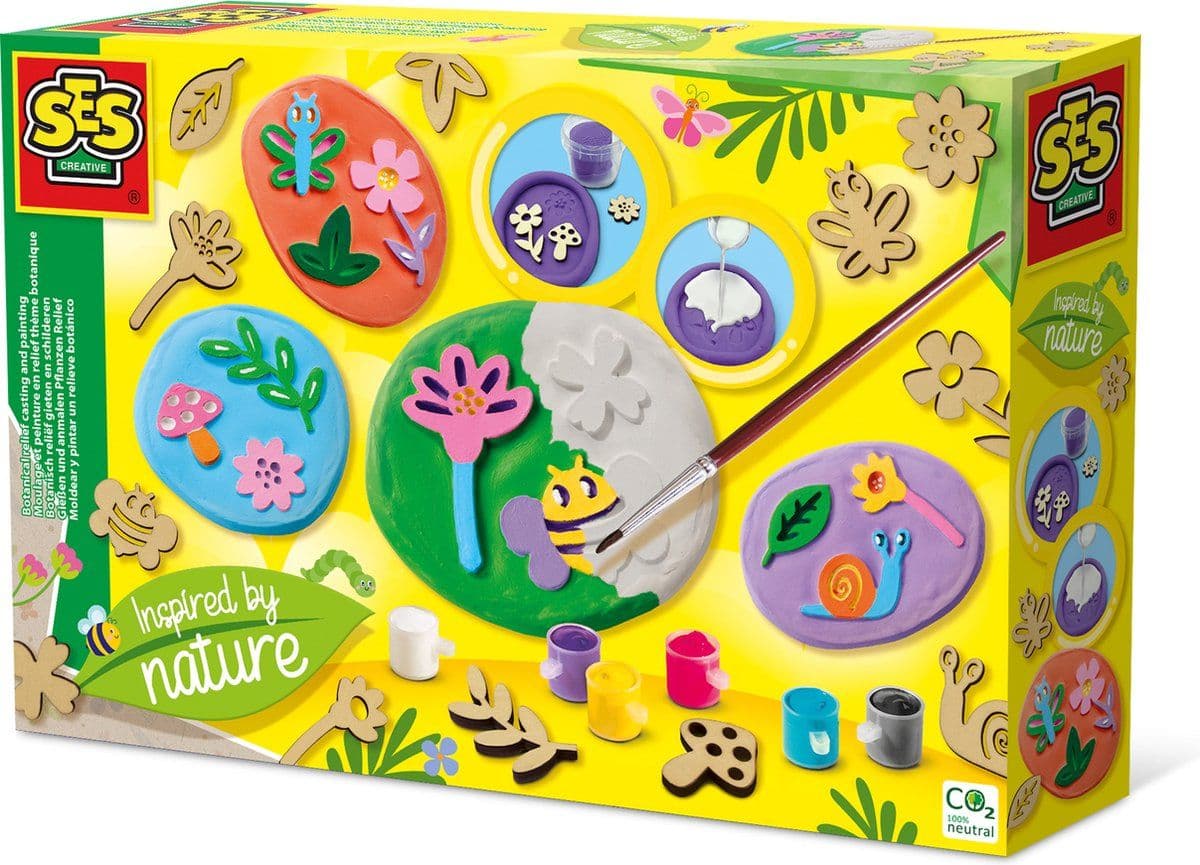 SES - Knutselpakket Bloemen, Planten, Natuur - Botanisch reliëf Gips Gieten en schilderen - Inspired by nature - maak je eigen gips mal - sneldrogend