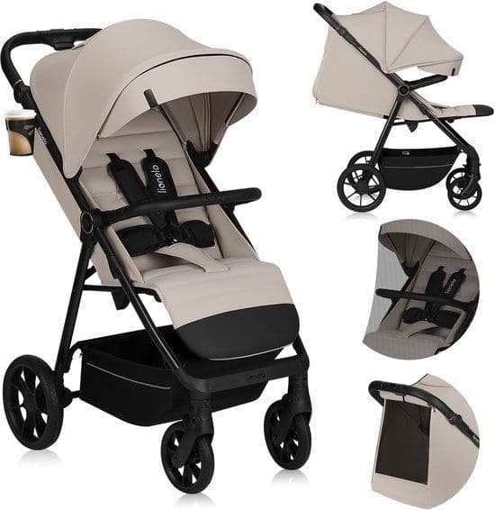 Lionelo Iva - Wandelwagen & Buggy Premium - 360° Zwenkwielen met Vering - XXL Zonnekap UPF50 - Beige