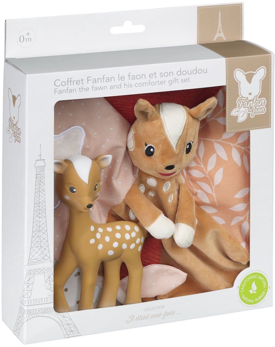 Fanfan het Hertje Cadeauset - Bijtspeeltje en Knuffeldoekje - Perfect Kraamcadeau voor Baby's