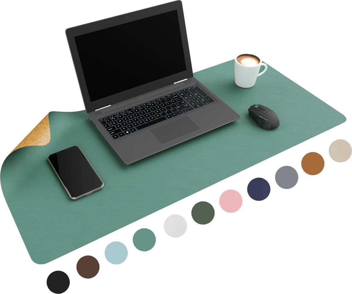 WURK Dubbelzijdige Bureau Onderlegger - Bureau Organizer - 80x40 cm - Turquoise/Kurk