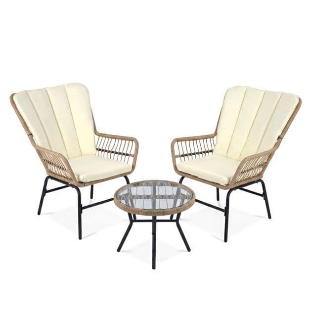 Coast Bistroset 3-Delig - Gehard Glazen Tafel - Weerbestendig - Bruin/Beige