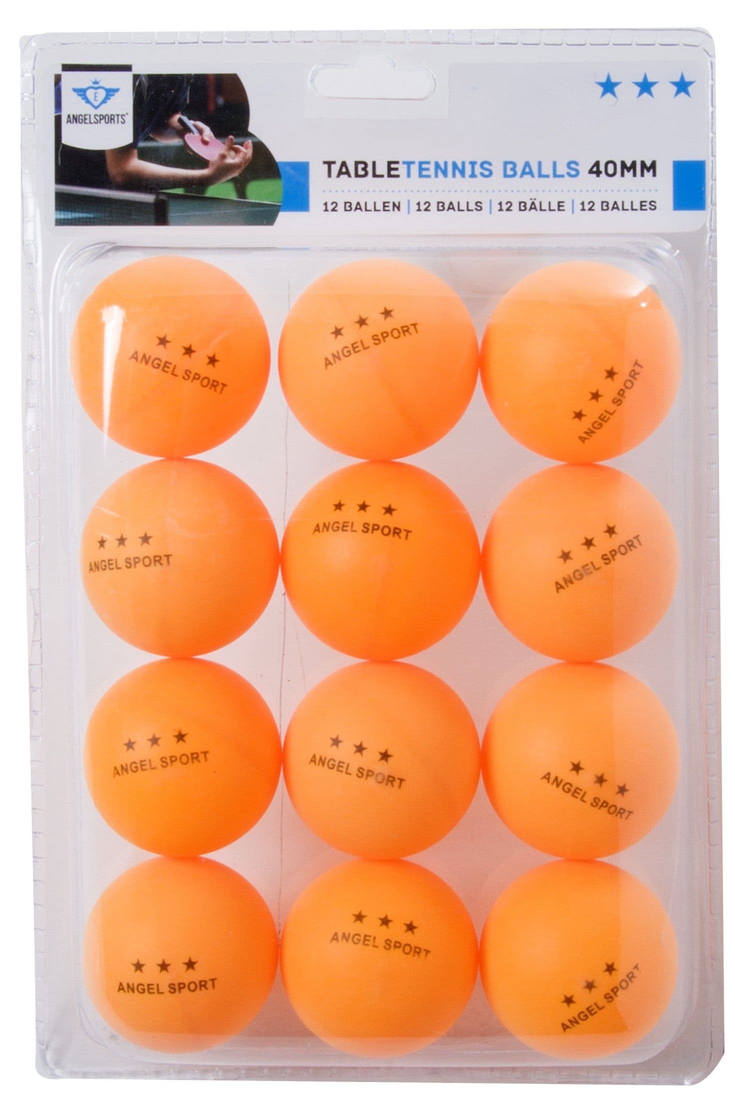 Angel Sports - 12 tafeltennisballen, kleur oranje, 3 ster competitie, 40 mm