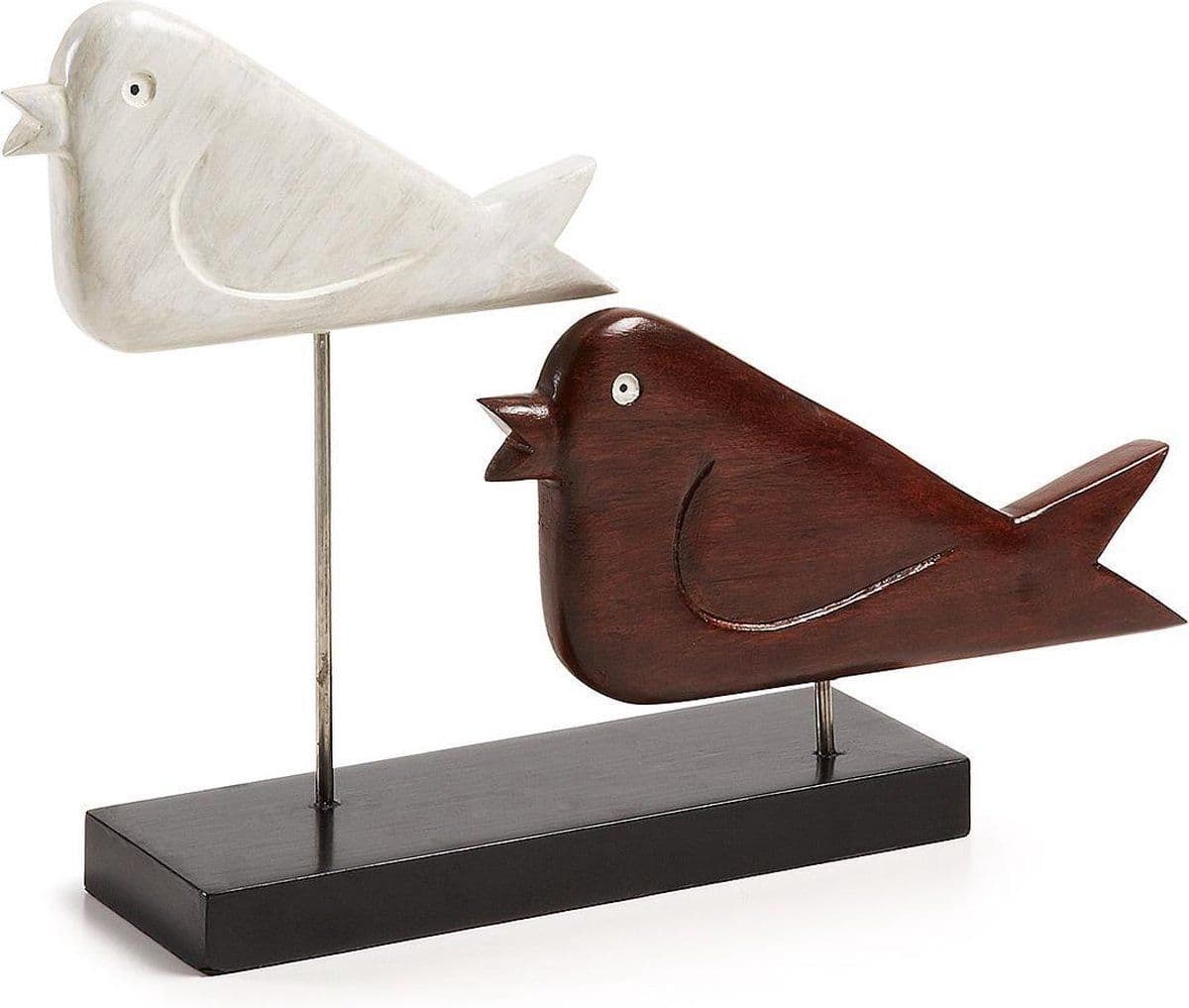LaForma Intra - Houten vogels standaard - Bruin en wit - 45 x 9 x 30 cm