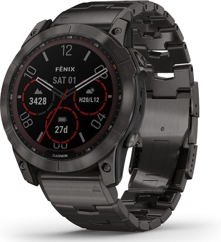 Garmin Fenix 7X 51 mm carbon grey DLC titanium met carbon grey DLC vented titanium polsband [wifi, Sapphire Solar Edition]
