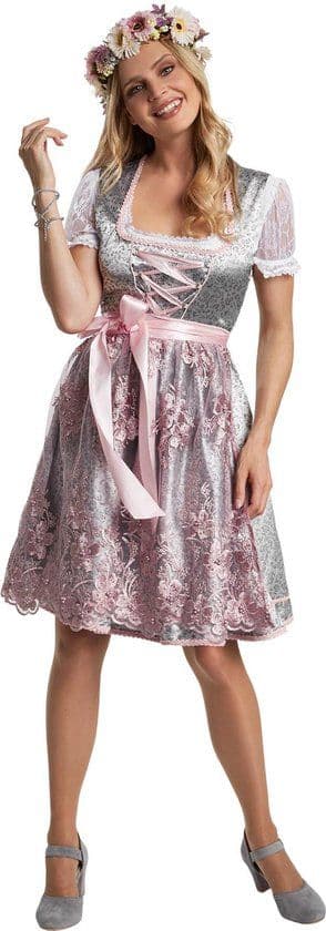 dressforfun Mini-Dirndl Sonthofen model 2 L - verkleedkleding - zilver/roze