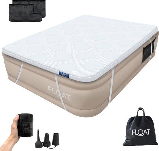 FLOAT CloudSpring - 2 Persoons Luchtbed - Zelfopblazend met Foam Topper en Ingebouwde Pomp - Beige (2 stuks)