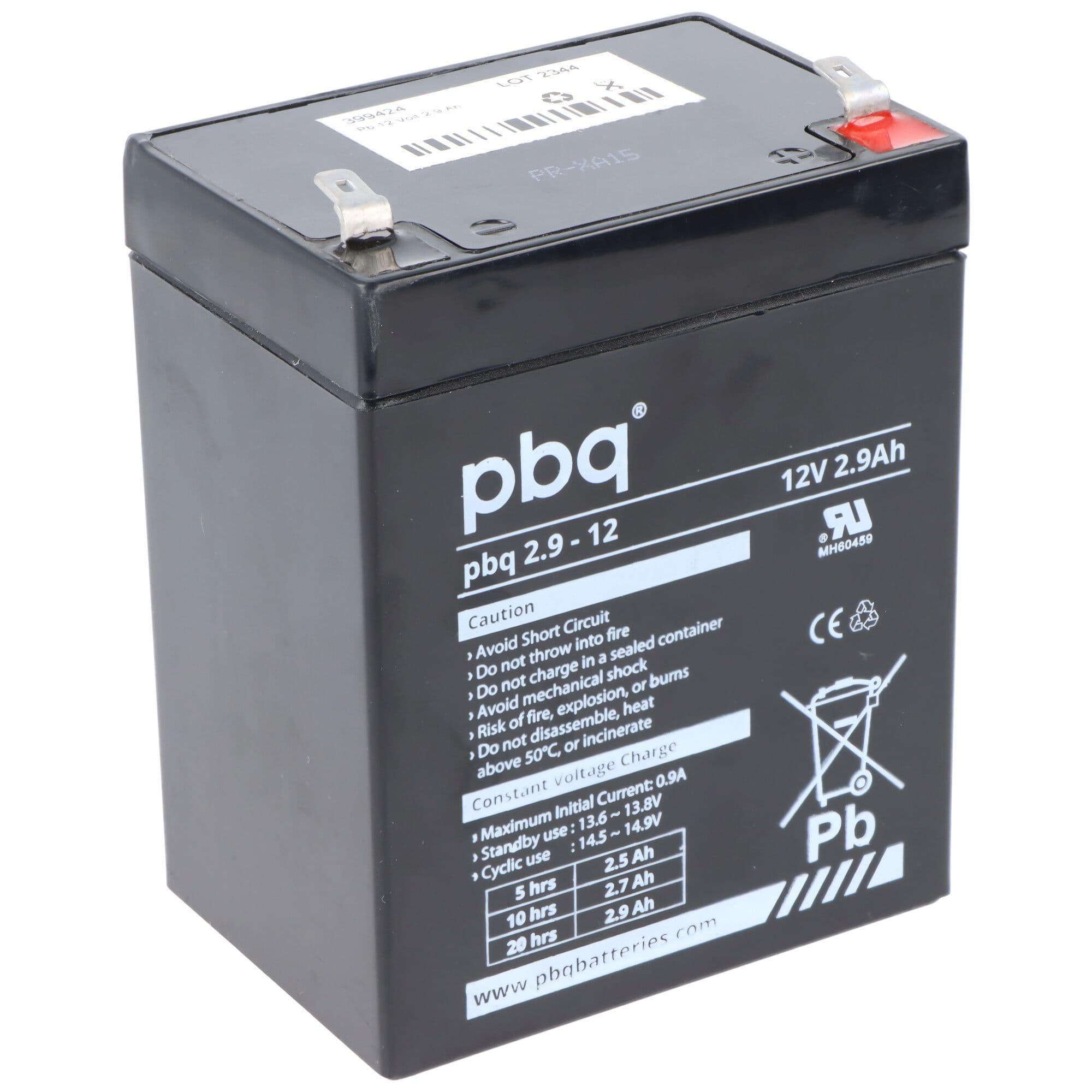 PBQ loodaccu 2,9-12, 12 volt 2,9Ah, met 4,8 mm Faston-stekkercontacten