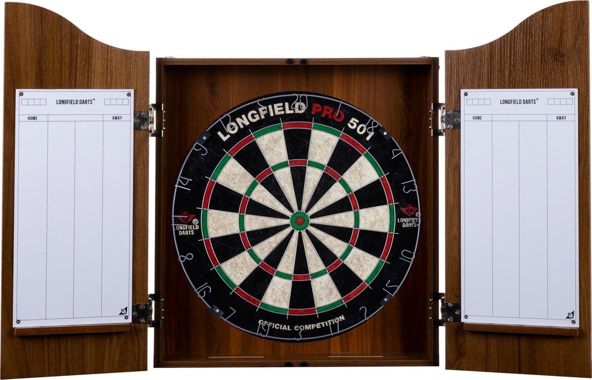 Longfield Darts - Dartkast - Inclusief dartbord en 2 sets 18gr darts - Bruin