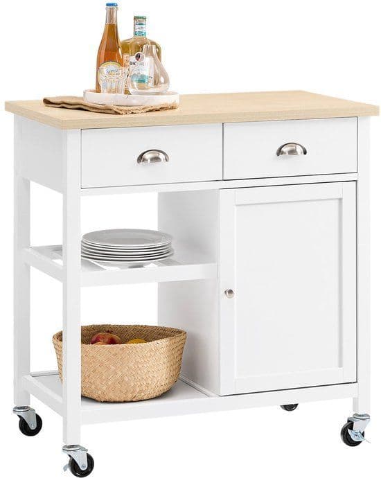 SoBuy FKW62-II-WN - Kookeiland - Wit Houtcomposiet op Wieltjes - 87x88,5x51 cm