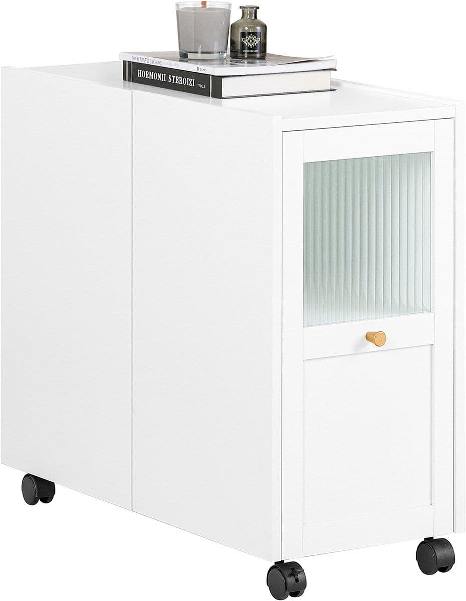 SoBuy FBT150-W - Bijzettafel - 5 wielen - Wit