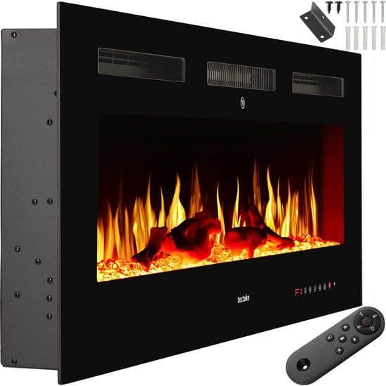tectake® Luci - Wandhaard - Elektrische Haard - 900W & 1800W - Afstandsbediening & App - Thermostaat - 3D Vlammen - Timer