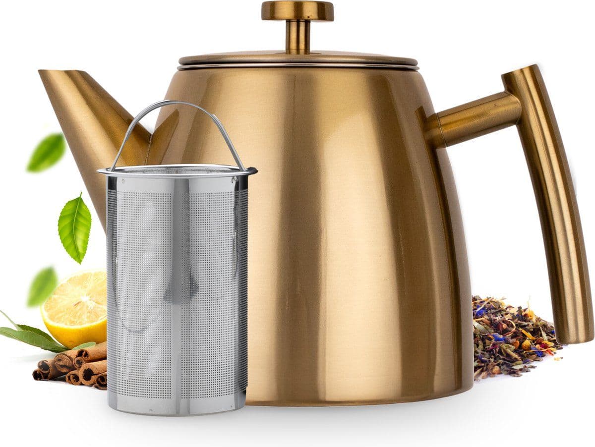 Vaja® Theepot Juliette - Dubbelwandig - 1 Liter - RVS Goud