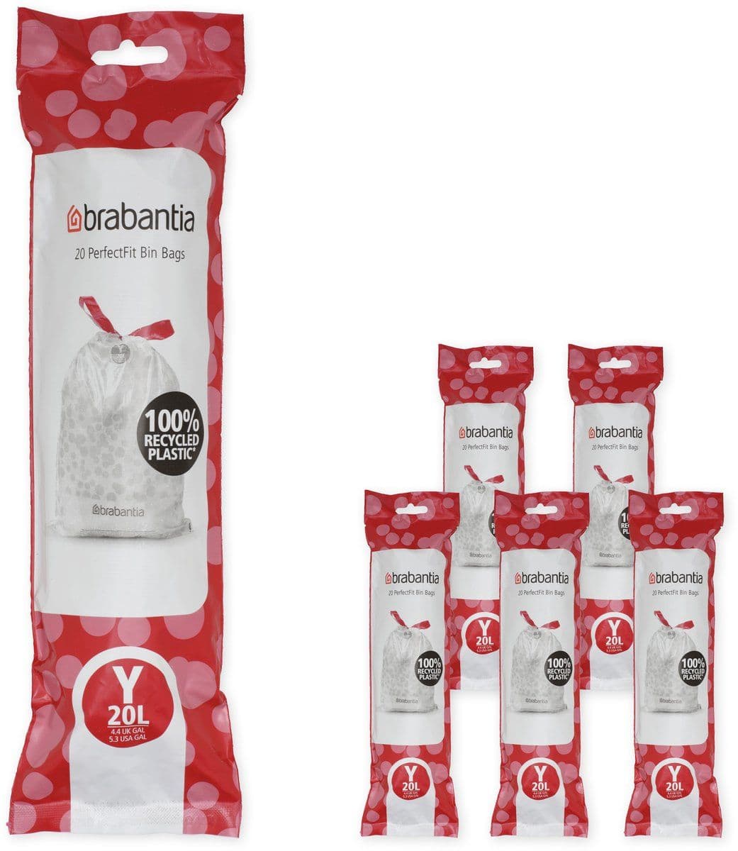 Brabantia PerfectFit Vuilniszakken - 20 l - Code Y - Scheurvast - 6 rollen x 20 stuks