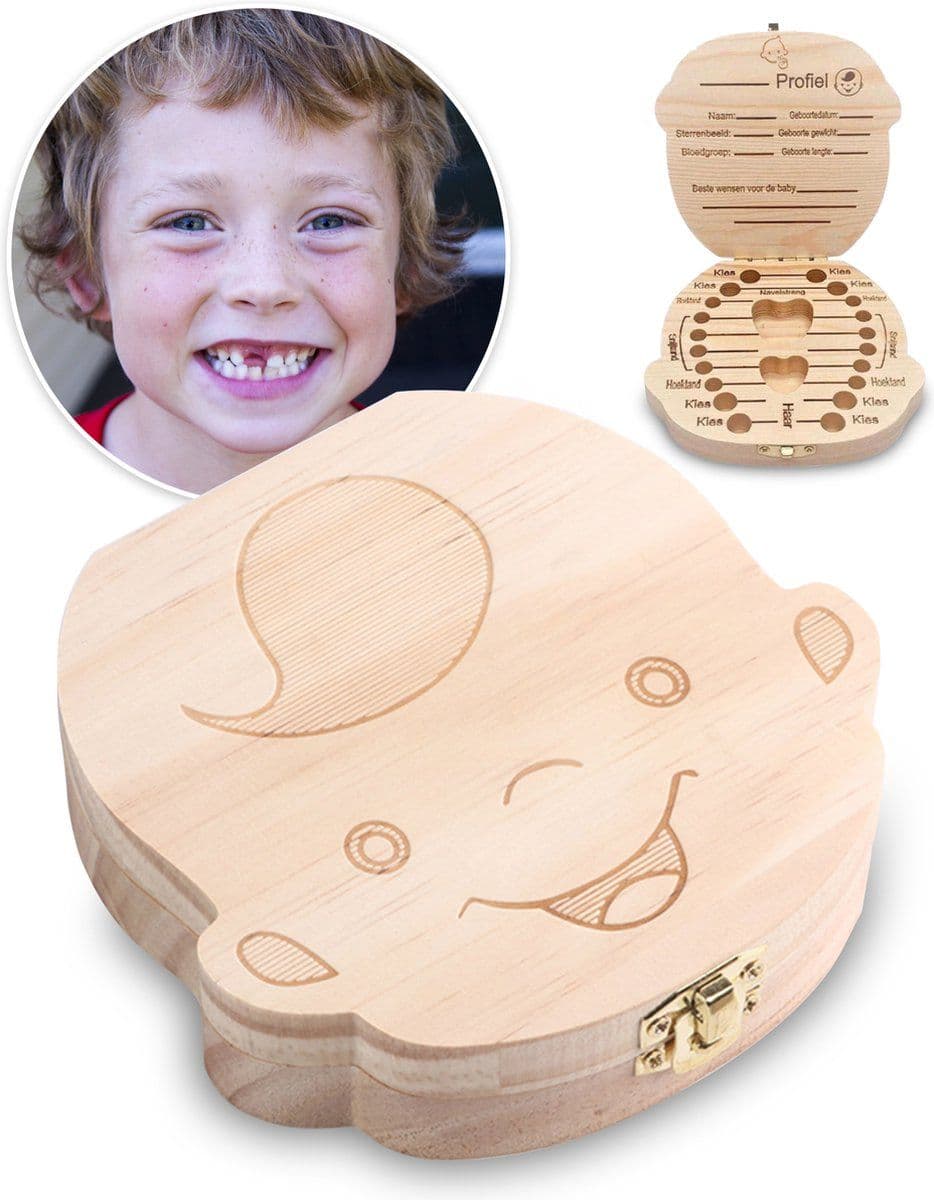 PEACE Tandendoosje - Houten Bewaardoosje voor Melktanden - Haarlokdoosje - Kleur licht bruin