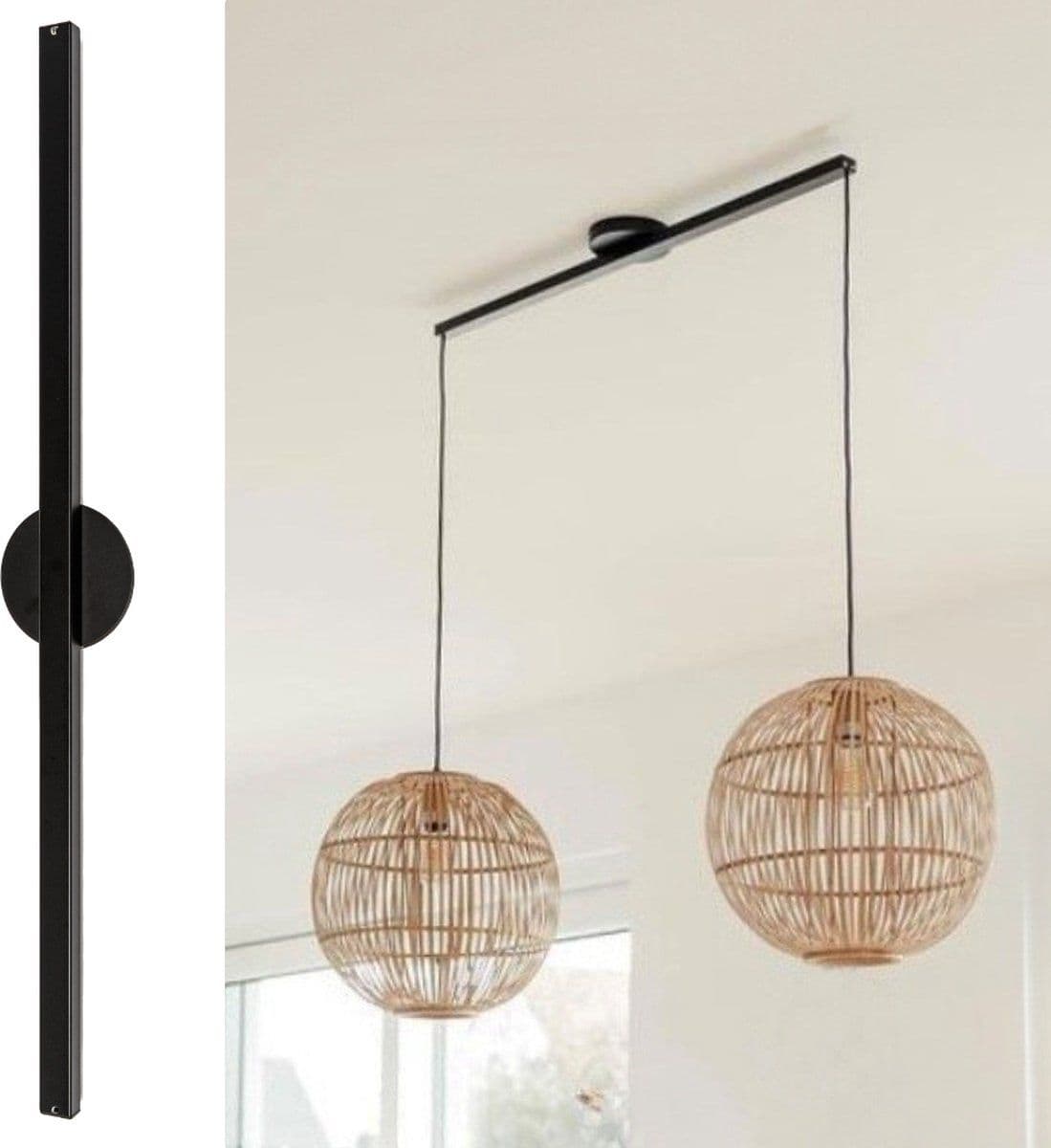 Lightswing® Twin 90cm - Ophangsysteem voor 2 Hanglampen tot 3,5 KG per lamp - Mat Zwart - 75cm Verplaatsbare Verlichting
