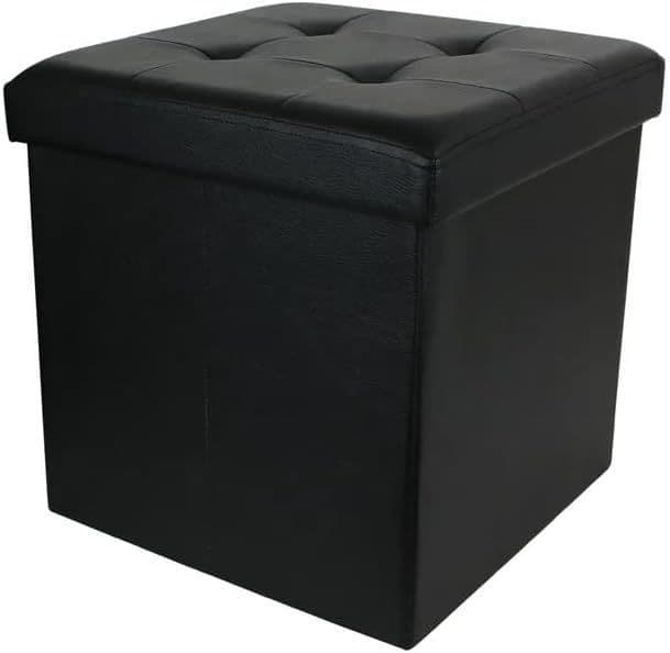 SoBuy Poef - Opvouwbare Opbergpoef 48 x 48 x 48 cm - Zwart