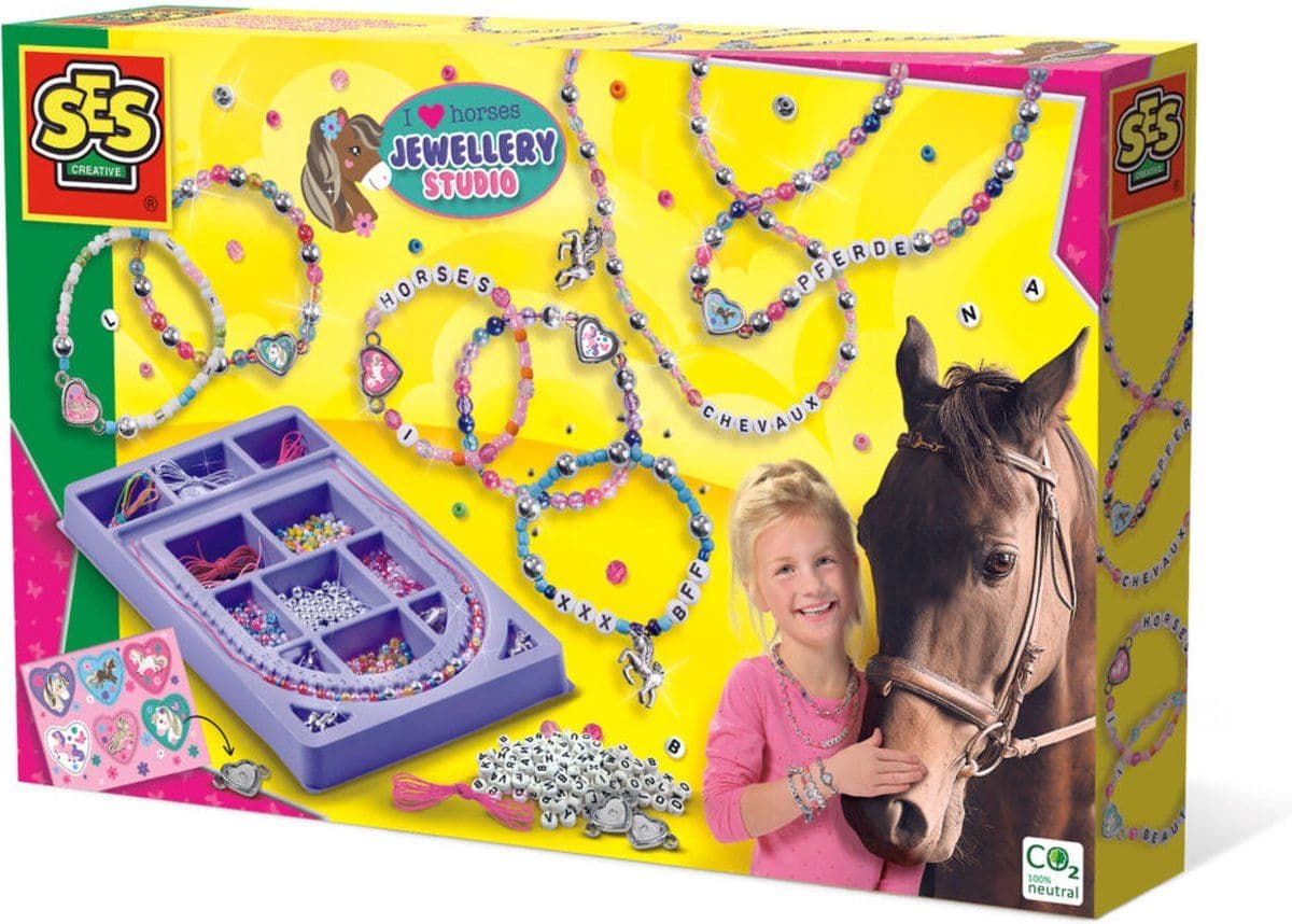 SES - Ik hou van paarden - Sieraden studio - paarden bedels en letterkralen - elastisch koord en waxkoord - complete set met handige naald - knutselen