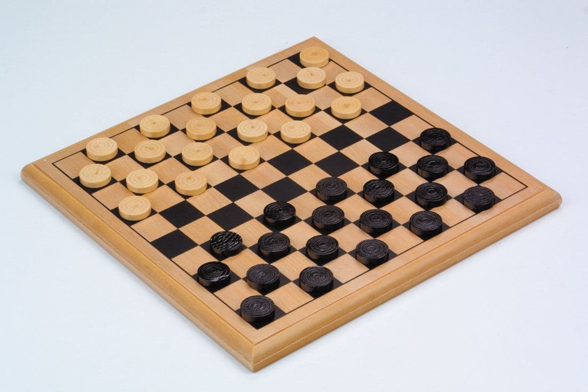 Damspel - Houten bord 29 x 29 cm - 20 houten damschijven 24 mm