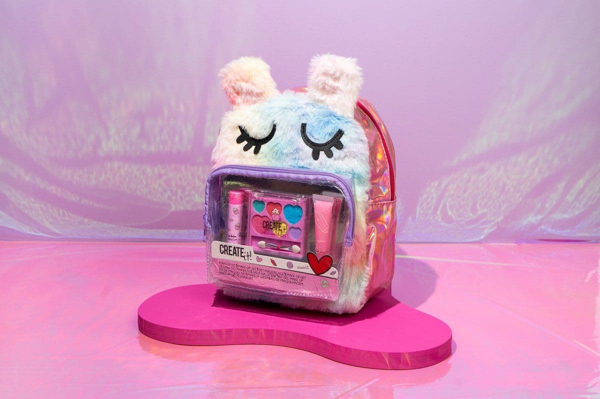 Create it! - Fluffy Rugzak met Make-Up Set - Roze Lipbalm en Oogschaduw Palette - Multi