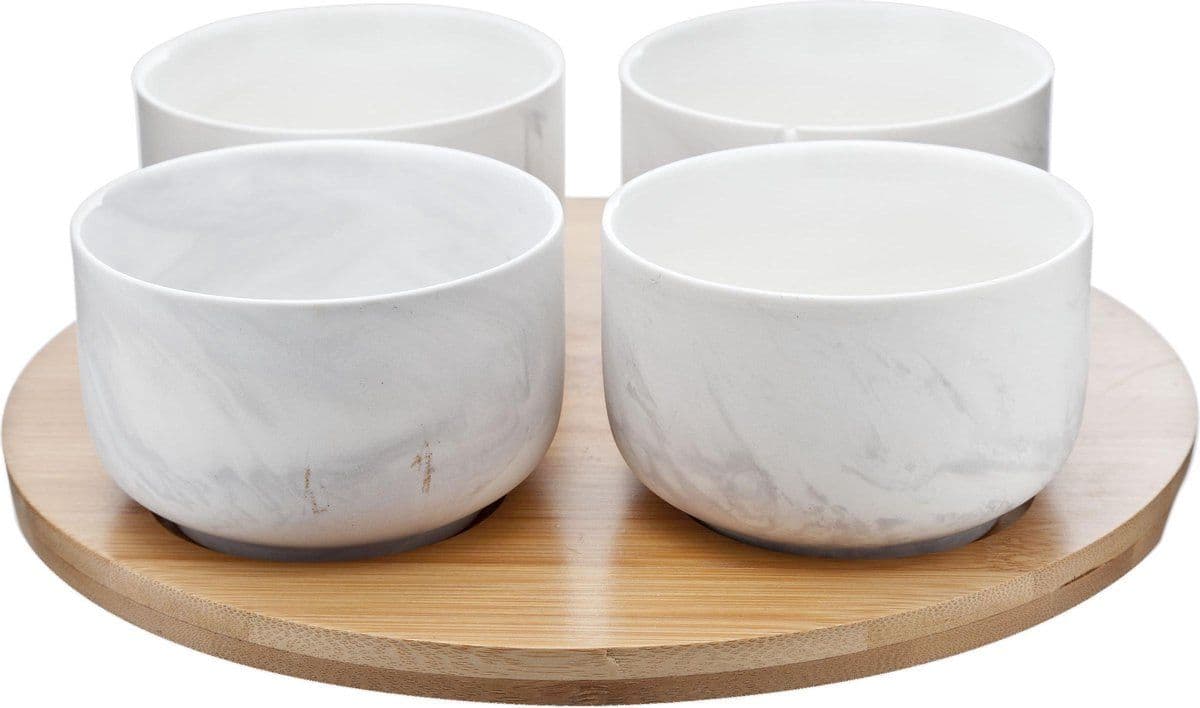 Cosy & Trendy Marble Grey - Bamboeplank met Schalen - Set-5