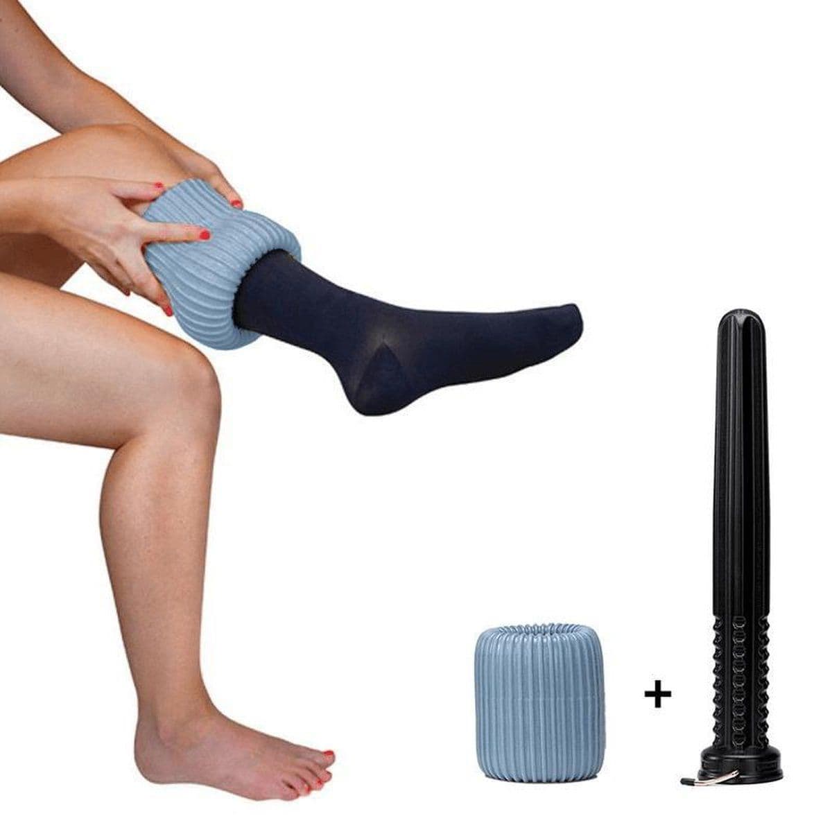 Doff N' Donner - Aantrek- en Uittrekhulp - Compleet met Cuff en Cone - Blauw en zwart