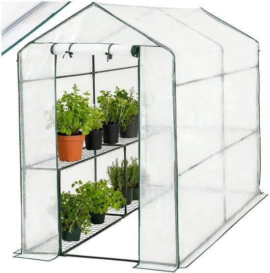 tectake® Broeikas - Foliekas 2,23m² - Kweekkas met 4 Planken - Beschermt Tegen Kou en Regen
