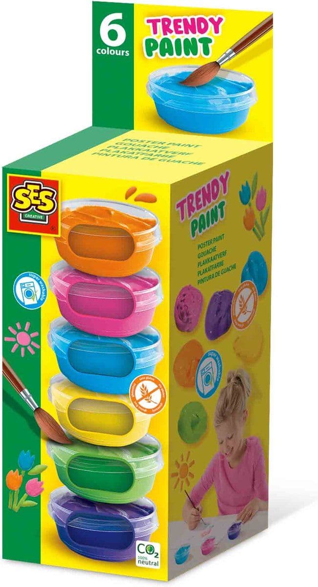 SES Plakkaatverf Trendy - Plakkaatverf - 6 kleuren - (6x45ml)