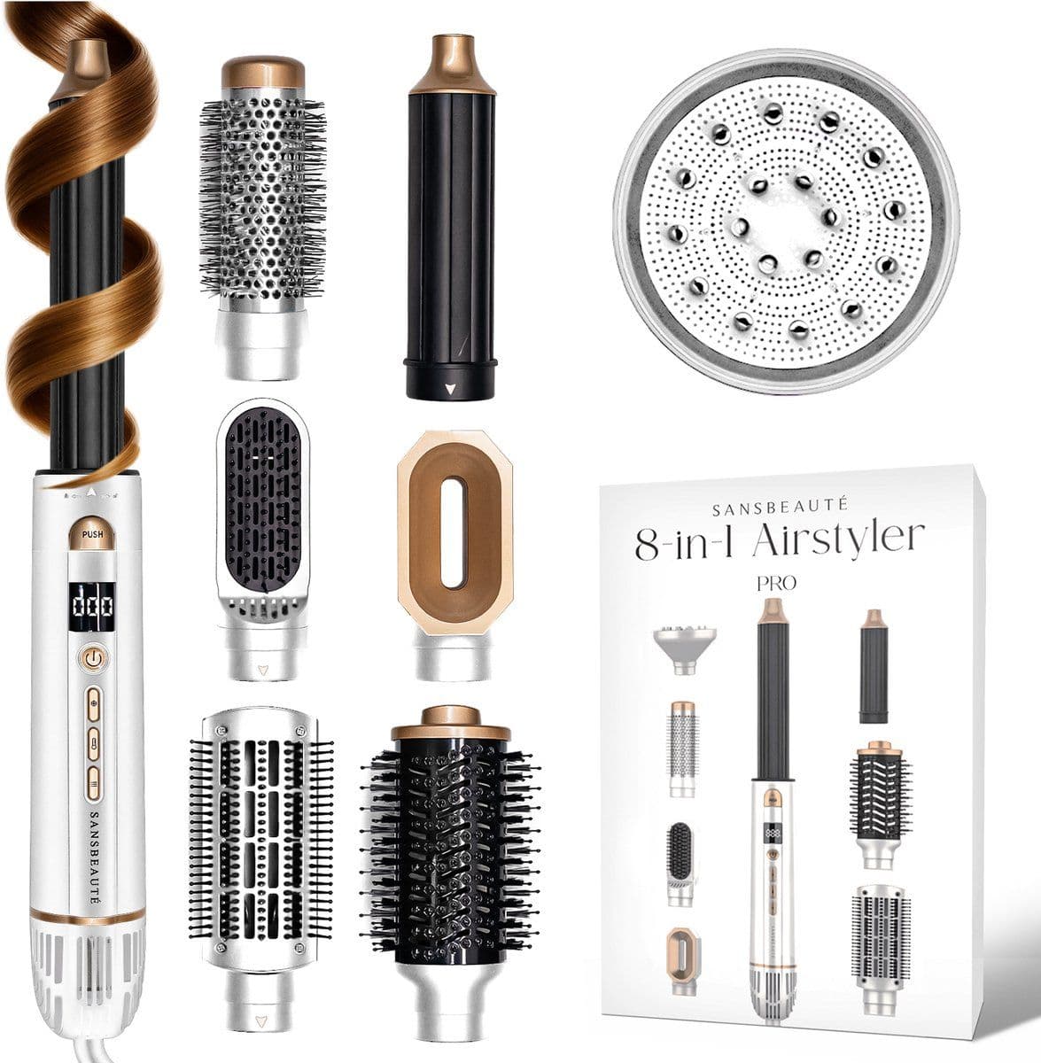 Sansbeauté® 8-in-1 Airstyler - Multistyler - 8 Opzetstukken - White