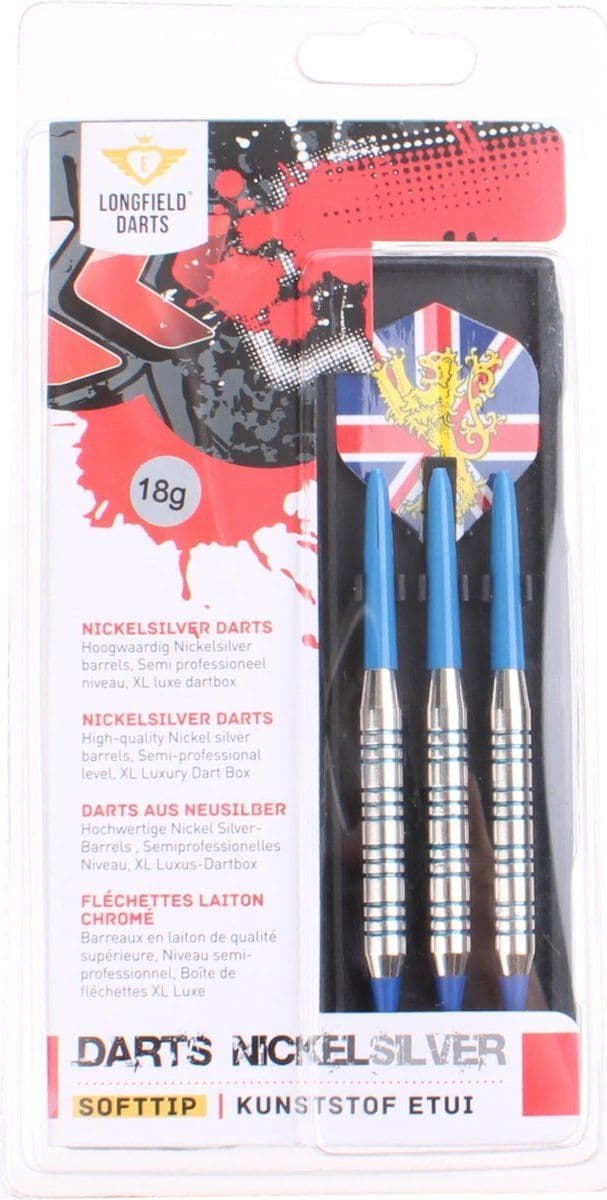 Darts Soft-Tip Nickel-Silver - 18 gram - 3 darts in opberg box