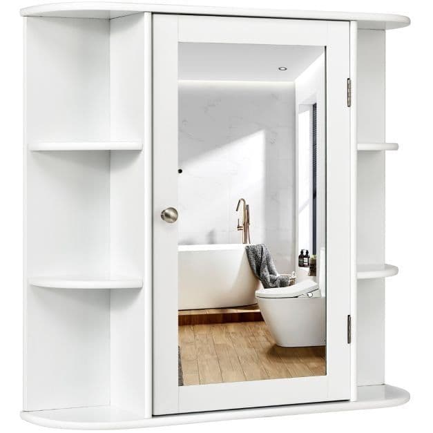 Coast Wandkast - Opbergkast met Spiegeldeur en Open Planken - 66 x 17 x 62 cm - Wit