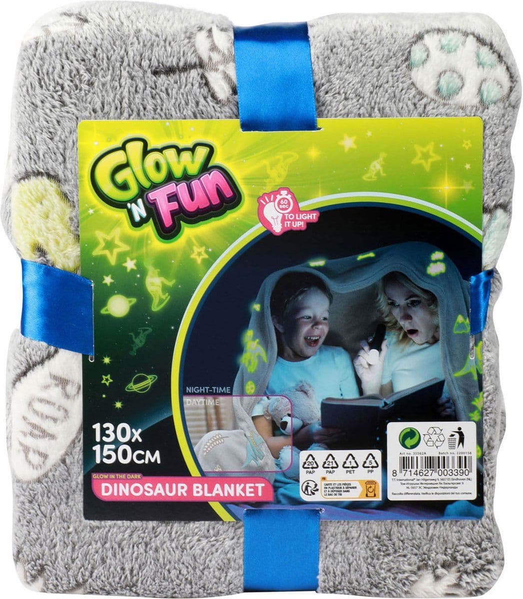 Glow N Fun - Glow in the Dark Deken Dino - 130x150cm